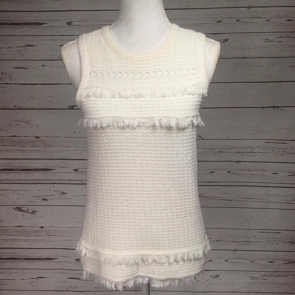 J CREW • XS Tassel Tank Top White Cream Sweater